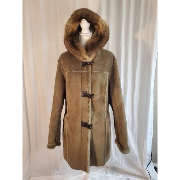 Vtg Look Penny Lane Coat Women's Size 1XL Shaggy Faux Fur Outerwear Y2K Toggle - Picture 1 of 14